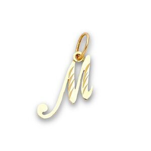 14K Yellow Gold Initial M Pendant | Script Letter Charm By Tehrani Jewelry